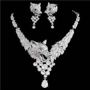 Clever Wolf Necklace Earring Set Clear Rhinestone Crystal Zircon Drop