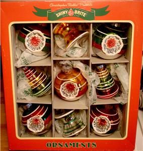 SHINY BRITE V intage Boxed Set of 9 LARGE Glass Ornaments