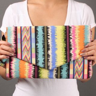 Multi Tribal Pattern Unique Women Fashion Designer Envelope Clutch Bag