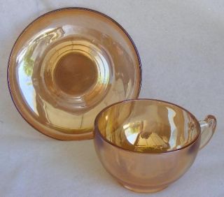 Jeannette Glass 6 Cup Saucer Sets Moderne Marigold Carnival Glass