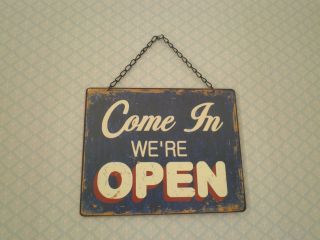 Open Closed tin sign Vintage chic Shabby home plaque shop display