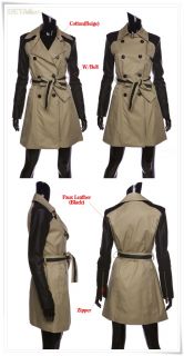  custom Leather Womens Trench Coats Long Jackets New Beige XS M