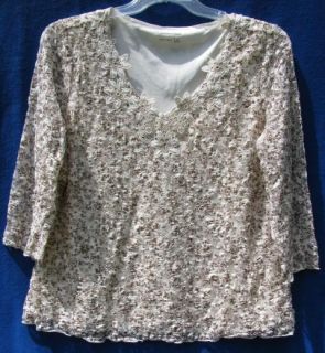 Coldwater Creek Coffee N Cream Rose Lace Knit Blouse