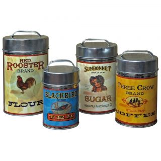 Tin Vintage Flour, Sugar, Coffee, Tea Canisters Set of 4 Home Kitchen