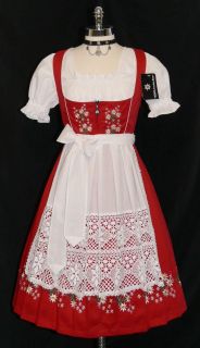 Dirndl New 3 PC Long Red German Embroidered Waitress Oktoberfest Dress