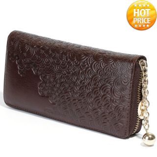 Charm Zip Genuine Leather Women Wallets Clutch Purse Cards Coin