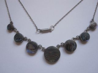 ART DECO CIRO STERLING SILVER & ABALONE SHELL DISK NECKLACE