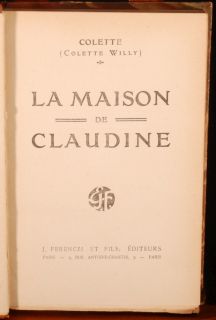 c1922 MAISON CLAUDINE French Novel COLETTE WILLY