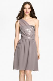Donna Ricco One Shoulder Chiffon Dress with Sequin Trim