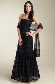 JS Collections Ruffle Mesh Gown