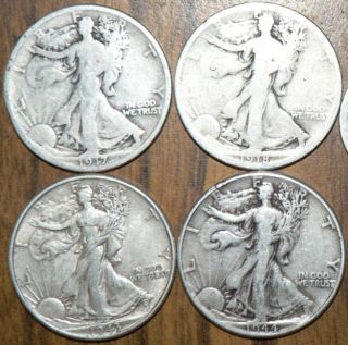 Liberty Walking 90% Silver Half Dollars   1917, 1918 S, 1943, 1944