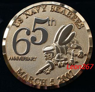 seabees celebrate their 65th anniversary coin measures 2 inches in