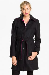 DKNY Contrast Trim Wool Blend Coat