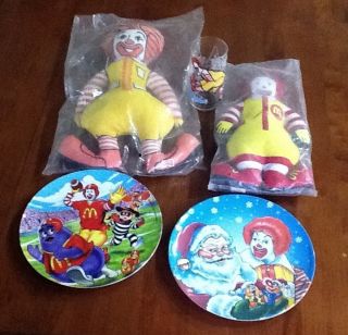 Ronald McDonald Collection Dolls Plates and A Glass