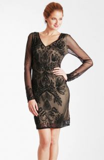 JS Collections Embroidered Sheer Sleeve Mesh Dress