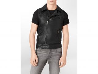 Calvin Klein CK One Body Slim Fit Leather Motorcycle Vest Mens