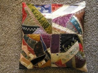  VICTORIAN CRAZY Quilt Pillow signed Hodge Colmes Willie Starkweathe