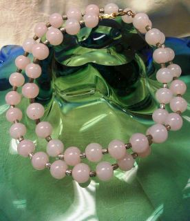 Vintage VOGUE Signed Pink Milk Glass Necklace Silver Separators