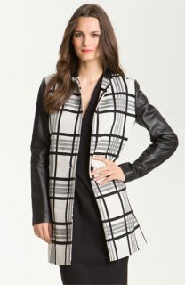 Rachel Roy Plaid & Leather Coat