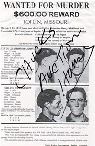 Clyde and Melvin Barrow Copy of Wanted Poster Missouri