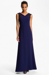 BCBGMAXAZRIA Scoop Back Lace Inset Crepe Gown