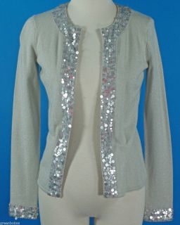 New Collection 59 Ladies Silver Lame Cashmere Sequined Cardigan
