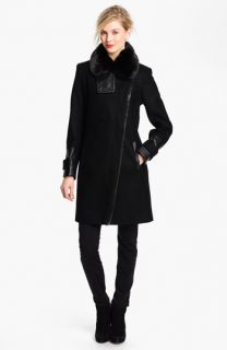 Via Spiga Faux Fur Collar Asymmetrical Coat (Online Exclusive)