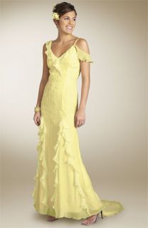 Sean Collection Ruffle Trim Beaded Dress with Godet Train