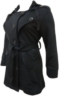  MILITARY JACKET WOMENS BELTED HOODED WINTER COATS BLACK & GREY 12 26
