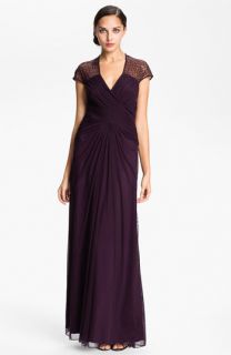 T by Tadashi Cap Sleeve Sequin Mesh Gown