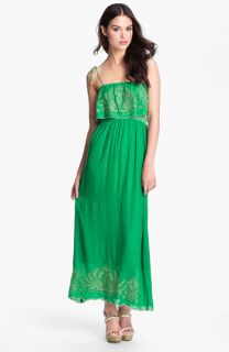 Tbags Los Angeles Embroidered Trim Ruffle Bodice Maxi Dress
