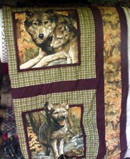  Pair of Wolves in Squares Curtains 36" L