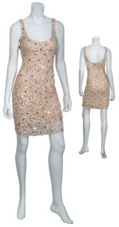  High Style Dazzling Cream Sequin Tank Cocktail Eve Dress 10 New