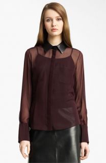Reed Krakoff Leather Collar Silk Shirt