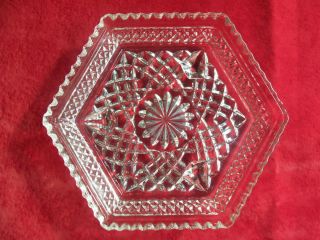 VINTAGE FOOTED SIX SIDED CLEAR PRESSED GLASS SERVING TRAY   DIAMOND