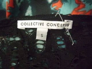 Collective Concepts Anthropologie Black Lace Abstract Print Blouse Top