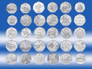 London 2012 Olympic 50p Coins All 29 Sports and The Completer Medalian