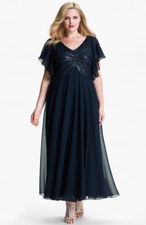 J Kara V Neck Sequin Bodice Dress (Plus)