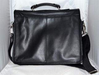 Kenneth Cole Reaction Black Leather Briefcase Laptop Bag with Shoulder