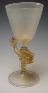  Salviati Opalescent Opaline Wine Glass Gilt Dragon Wrapped Stem
