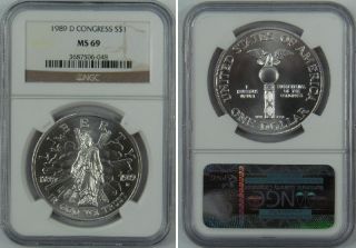 1989 d ngc ms69 congress silver dollar coin