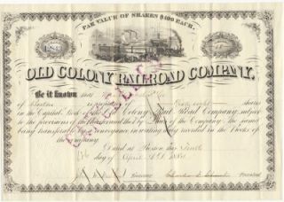 1884 stock certificate old colony railroad co
