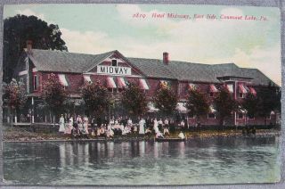1900’s Conneaut Lake PA Postcard Hotel Midway East Side