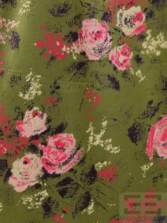 Collette Dinnigan Green Silk Pink Floral Print Pencil Skirt Size
