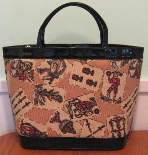  Morris Moskowitz Fabric Tote Handbag Purse w Black Patent Trim