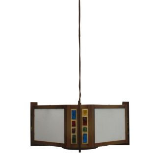  ceiling lamp 1940 s design materials colored slag accents brass wood