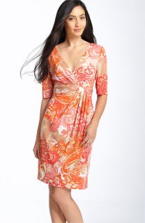 Donna Ricco Print Faux Wrap Jersey Dress