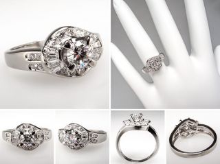 Genuine Diamond Cluster Engagement Ring Solid Platinum Fine Estate