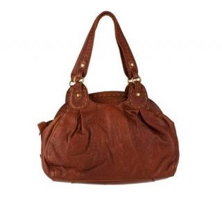 Lucky Brand Leather Satchel with Twill Under Strap —