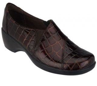 Clarks May Orchid Croco Print Slip on Shoes —